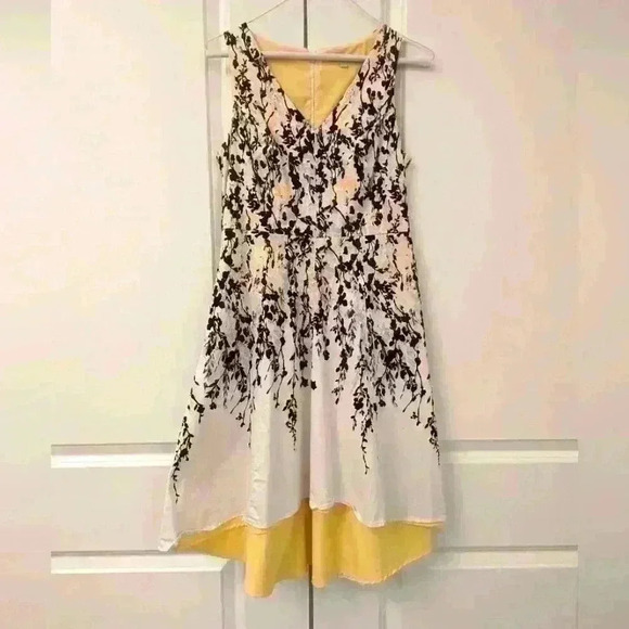 Black white yellow high  low dress - size 4 petite - Picture 1 of 4